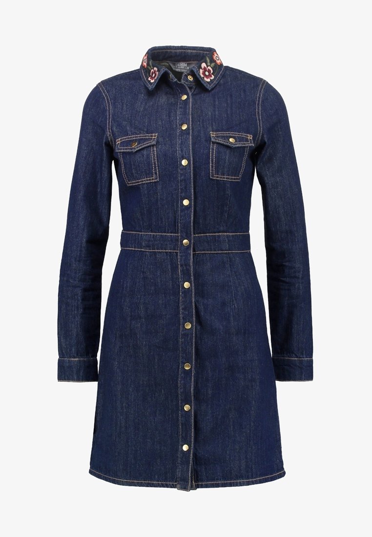 dorothy perkins denim shirt dress Women's Denim Belted Button Through Midi Dress, Mid Wash