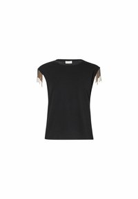 Top nero a maniche corte con vestibilità ampia. Presenta decorazioni a catena sulle spalle. Realizzato in un tessuto morbido e traspirante.