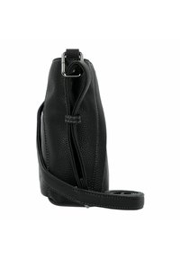 Schwarze Ledertasche zum Crossbody-Tragen mit strukturiertem Finish, schlankem Design und verstellbarem Riemen. Verfügt über einen metallischen Reißverschluss und minimalistische Nähte.