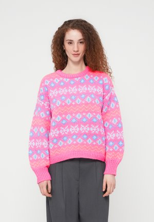 VMELIN O NECK PULLOVER - Strickpullover - raspberry sorbet/bonbon/cosmic sky/pastel turquoise/desert sage