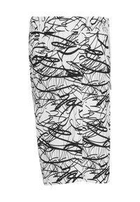 Jupe noire et blanche présentant un motif de gribouillis chaotique, fabriquée en tissu léger, avec une taille élastique et des poches latérales.