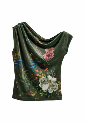 Next, SLEEVELESS FLORAL ASYMMETRIC DRAPE TOP - Camiseta estampada - dark green floral kew gardens print