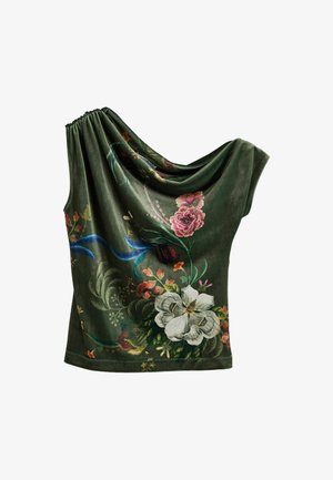 Next, SLEEVELESS FLORAL ASYMMETRIC DRAPE TOP - Camiseta estampada - dark green floral kew gardens print