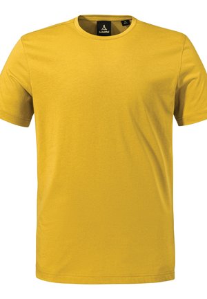Yellow short-sleeve t-shirt made of soft fabric, featuring a classic crew neck and minimal stitching details. Brand label visible inside.