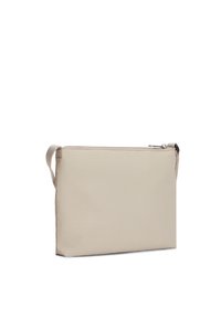 Μπεζ θήκη από συνθετικό ύφασμα με ορθογώνιο σχήμα, υφασμένη επιφάνεια, επάνω φερμουάρ και πλευρική λαβή για εύκολη μεταφορά.