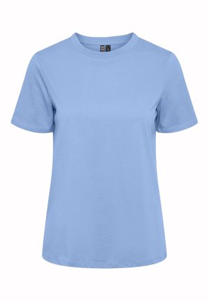 Light blue cotton t-shirt with a round neck, short sleeves, and a straight hem. Smooth texture, no patterns or embellishments.