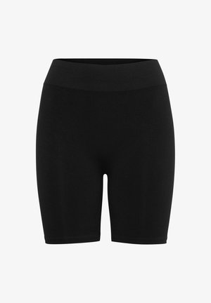 Sorte cykelshorts i bomuldsblanding med en bred, elastisk talje, der har en glat tekstur og en knælængde.