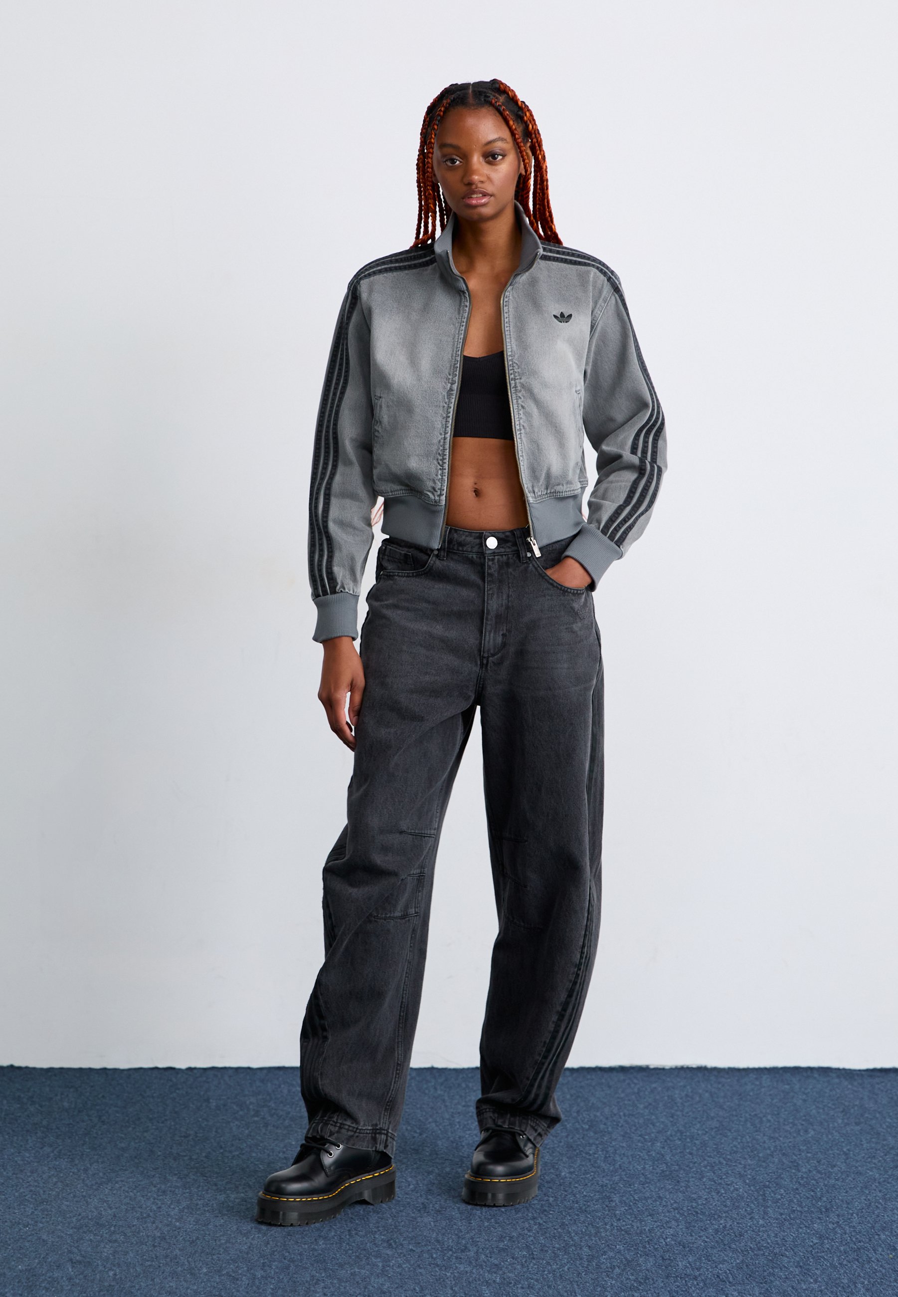 adidas ダークグレー デニムジャケット adidas Originals Denim jacket - washed grey denim/black denim