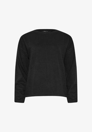 Sort langærmet bomuldsbluse med rund halsudskæring, afslappet pasform og ingen synlige mønstre eller hardware. Glat tekstur, minimalistisk design.