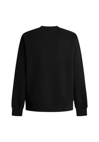 Čierna mikina s dlhými rukávmi a okrúhlym výstrihom, s rebrovanými manžetami a lemom, zobrazená zozadu na bielom pozadí.