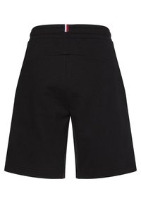 Shorts neri in cotone con vita media, elastico con dettagli in rosso, bianco e blu, e cuciture pulite. Vista posteriore mostrata.