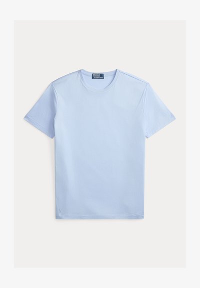 Γαλάζιο κοντομάνικο t-shirt με στρογγυλή λαιμόκοψη, διακριτικό κέντημα λογότυπου στο κάτω αριστερό μέρος και ετικέτα Polo by Ralph Lauren στη λαιμόκοψη.