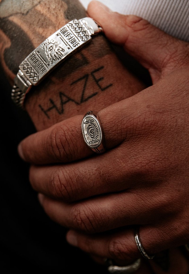 Haze & Glory - Ring - HG HAZE & GLORY - Ring Voor Heren In 925 Sterling Zilver Sieraden Voor Heren Zilveren Ring Geoxideerd Stapelring Palm Coconut Society