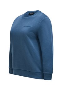 Felpa blu in cotone, con scollatura a girocollo, polsini a coste e una consistenza morbida. Logo ricamato sul davanti.