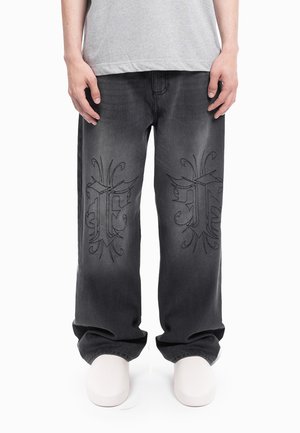 KNEE EMBROIDERY BLACK WASHED UNISEX - Τζιν χαλαρής εφαρμογής - black washed
