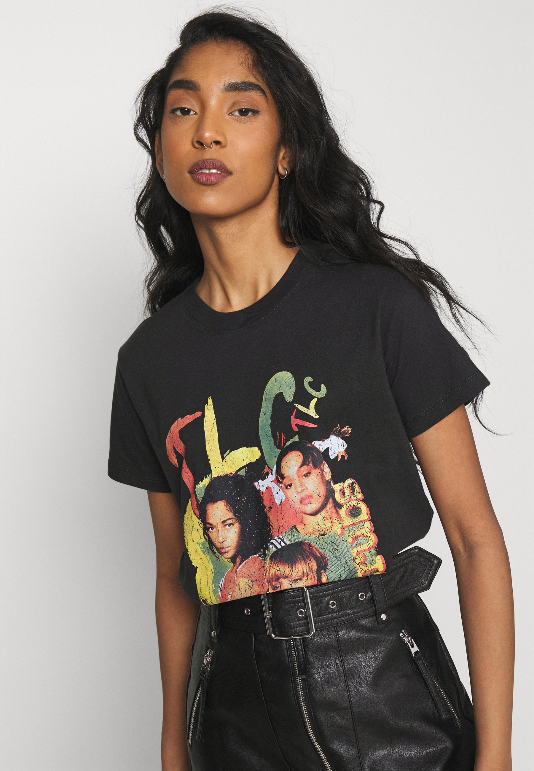 Print T-shirt - washed black/black 