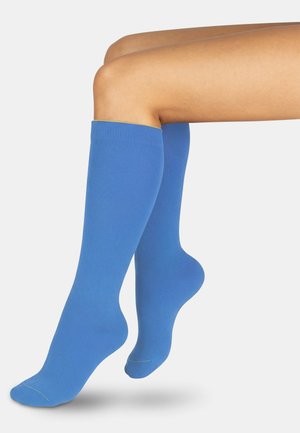 Normani, 5 PAAR KNIESTRÜMPFE MIT FARBIG ABGESETZTEM BUND BI-COLOR UNISEX - Kniestrümpfe - himmelblau aprikose