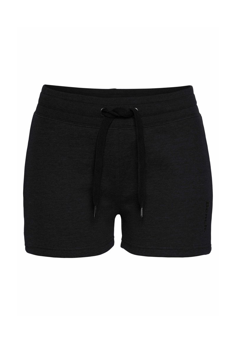 Zwarte katoenen shorts met een elastische tailleband, trekkoordsluiting en zij-logo detail. Gladde textuur en ontwerp tot aan de bovenbenen.