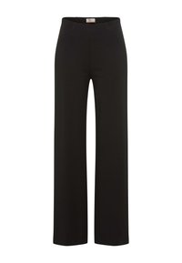 Schwarze weit geschnittene Hosen aus glattem Material mit hoher Taille und zwei vorderen Nahtdetails. Ideal für formelle oder legere Anlässe.