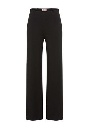 Schwarze weit geschnittene Hosen aus glattem Material mit hoher Taille und zwei vorderen Nahtdetails. Ideal für formelle oder legere Anlässe.