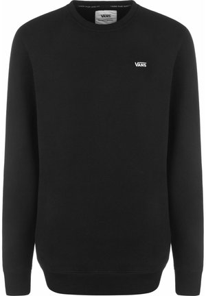 Schwarzer, langärmeliger Pullover mit Rundhalsausschnitt, kleinem weißen Vans-Logo auf der linken Brust sowie gerippten Bündchen an Ärmeln und Saum.