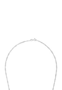 SIlvrad snodd kedja halsband med kräftkrok på en vit bakgrund.