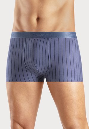 Marine gestreepte boxershorts met een zachte tailleband, voorzien van verticale lijnen, een aansluitend ontwerp en een gladde textuur voor comfort.