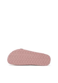 Sole di scarpa in gomma rosa con texture ondulata e forma arrotondata, caratterizzata da un bordo liscio e senza branding o motivi visibili.