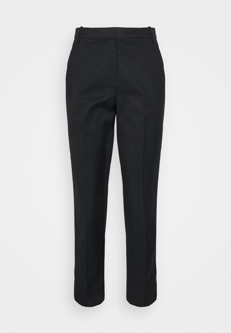 Pantalon formel noir à jambes droites avec taille haute et passants de ceinture, présenté sur un fond clair uni.
