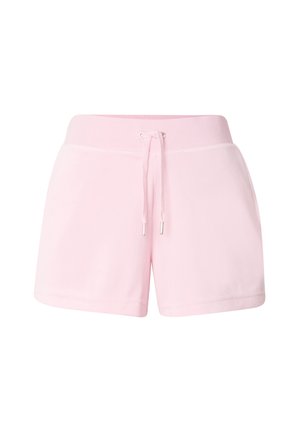 Rosa Baumwollshorts mit elastischem Bund und Kordelzug. Sie zeichnen sich durch eine glatte Textur und eine lockere Passform aus und eignen sich für die Freizeit.