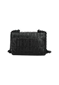 Borsa a tracolla nera con logo "STEVE MADDEN" impresso. Realizzata in materiale testurizzato; presenta una catena come tracolla e una forma rettangolare strutturata.