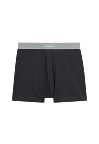Černé bavlněné trenýrky s elastickým pasem ve světle šedé barvě, na kterém je logo "Massimo Dutti". Hladká textura a standardní střih.