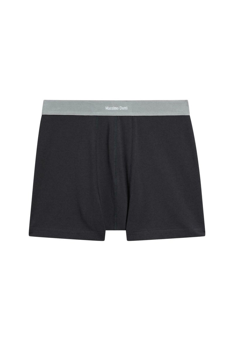 Černé bavlněné trenýrky s elastickým pasem ve světle šedé barvě, na kterém je logo "Massimo Dutti". Hladká textura a standardní střih.