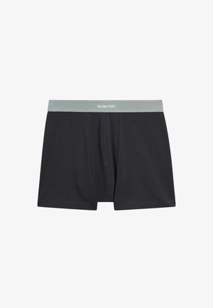 Černé boxerky z měkké látky, s elastickým světle šedým páskem s logem "Massimo Dutti" a kontrastními zelenými stehy.