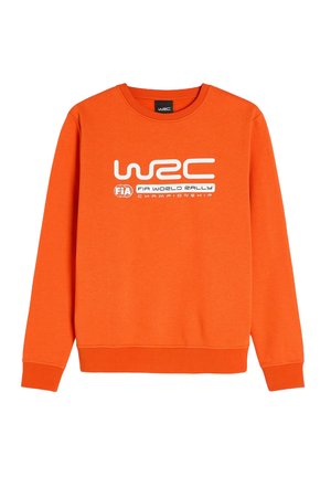 Pomarańczowa bluza z bawełny, z okrągłym dekoltem i ściągaczami na rękawach. Z przodu widnieje napis "WRC FIA World Rally Championship" w białym kolorze.