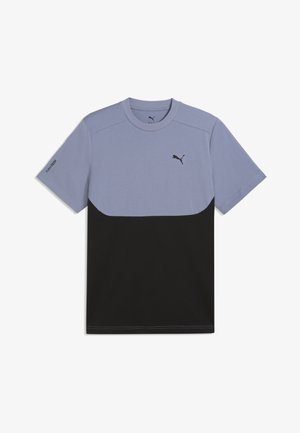 Short-sleeve Puma T-shirt with light blue upper half, black lower half, Puma logo on chest, and "PUMA TECH" text on left sleeve.