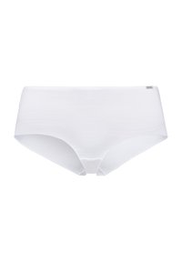 Weiße Baumwoll-Hipster-Unterwäsche mit glatter Textur, elastischem Bund und minimalistischem Design ohne Verzierungen.