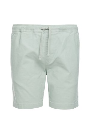 Vaaleanvihreät puuvillahousut, joissa on joustava vyötärö ja kiristysnauha. Housuissa on sileä pinta ja suora lahje, eikä niissä oleTaskuja tai kuvioita.