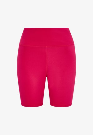 Žiarivo ružové cyklonohavice so zvýšeným pásom vyrobené z hladkej, pružnej látky. Majú priliehavý strih a zakončené okraje.