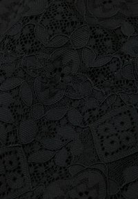 Černá krajka s propracovanými květinovými vzory, texturami tkané a otevřené krajky, s různými úrovněmi neprůhlednosti.