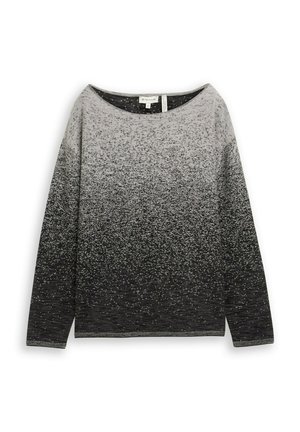 Langarmtrui in een gradiënt van grijs met een gestructureerde afwerking. Heeft een brede halslijn en iets verlaagde schouders.