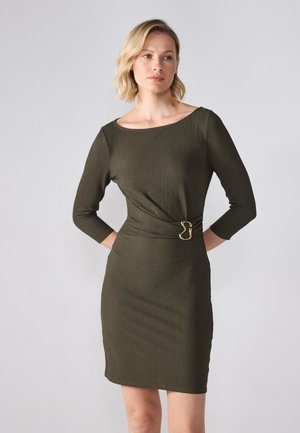BUCKLE CRINKLED MINI DRESS - Etuikjole - khaki