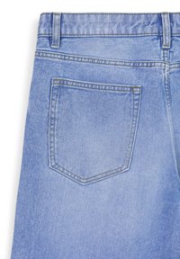 Light blue denim jeans with a back pocket, featuring straight seams and a slightly faded texture. Classic five-pocket design.