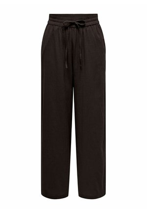 Pantalon noir coupe ample avec taille élastique et cordon de serrage, jambe droite et tissu léger.