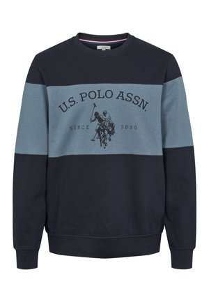Tamnoplava i svijetloplava majica s dugim rukavima od mekanog tkanja, s okruglim izrezom, rebrastim manšetama i prednjim grafičkim natpisom "U.S. Polo Assn."