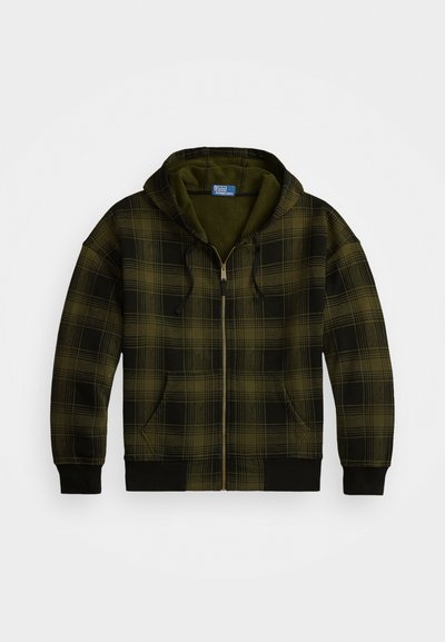 Πράσινη και μαύρη καρό φούτερ με φερμουάρ, δύο μπροστινές τσέπες, ρυθμιζόμενη κουκούλα και ριβέ κουμπιά και στρίφωμα. Μαλακή εσωτερική επένδυση.