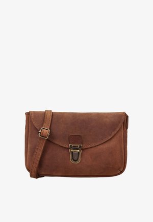 Brūna ādas plecu soma ar regulējamu siksnu un antīka misiņa aizdari uz noapaļotas atloka.