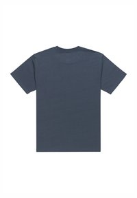 Tmavě modré bavlněné tričko, krátké rukávy, kulatý výstřih, jednoduchý design s hladkou texturou, zobrazené ze zadní strany.