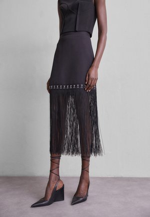 ROKH FRINGE DETAILED LONG SKIRT - Pieštukinis sijonas - black
