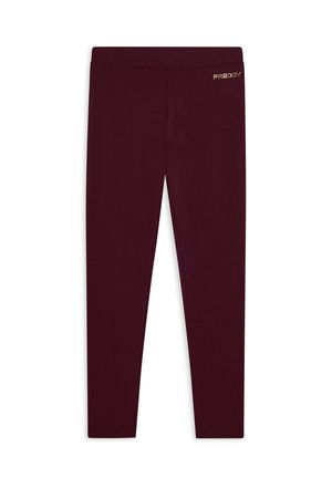 Leggings bordeaux realizzati in tessuto elastico, con un design aderente e una vita elastica. Il logo del marchio "FREDDY" è in oro sul fianco.
